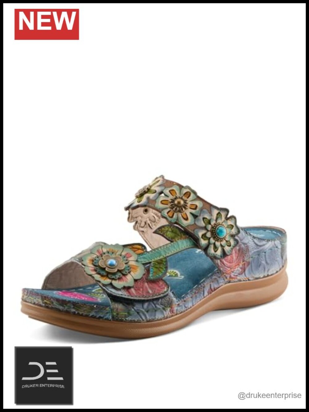 L'Artiste Feelsgreat Women's Floral Leather Adaptive Sandal with 2" Wedge
